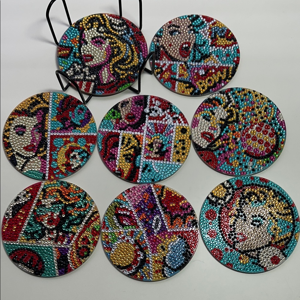 Pop Art Diamond Painted Coaster Set